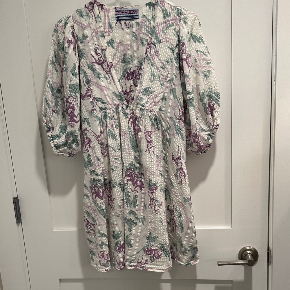 KIMCHI BLUE 100% Cotton V-Neck Equestrian Print Babydoll Dress SIZE MEDIUM EUC